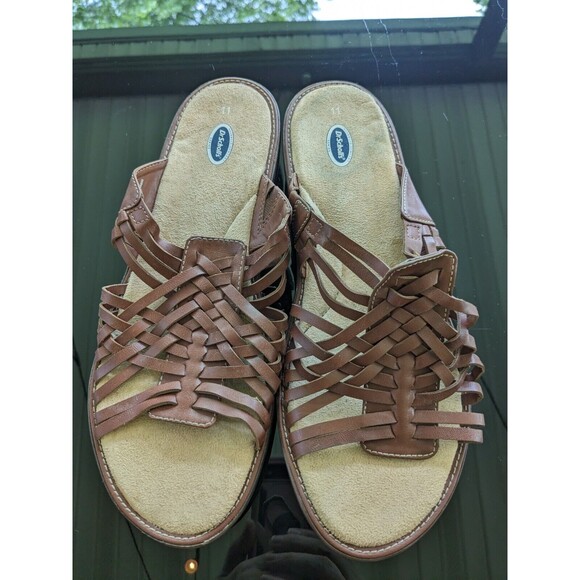 Dr Scholl's Sandals Women's sz 11 Brown Leather Woven Advanced Comfort Series - Picture 2 of 11